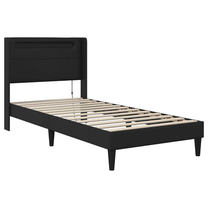 Bed Frame with LED Strip Lights Black 90 x 190 cm Faux Leather