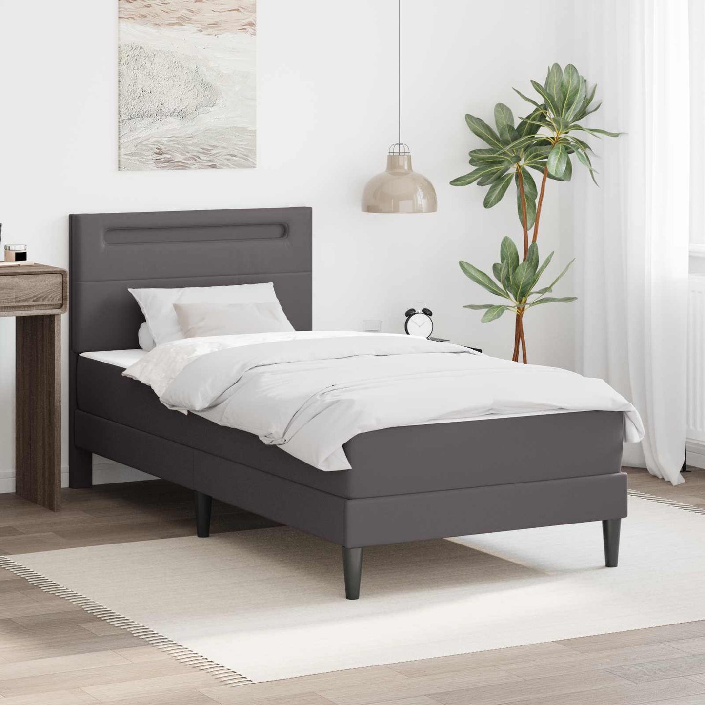Bed Frame with LED Strip Lights Grey 90 x 190 cm Faux Leather