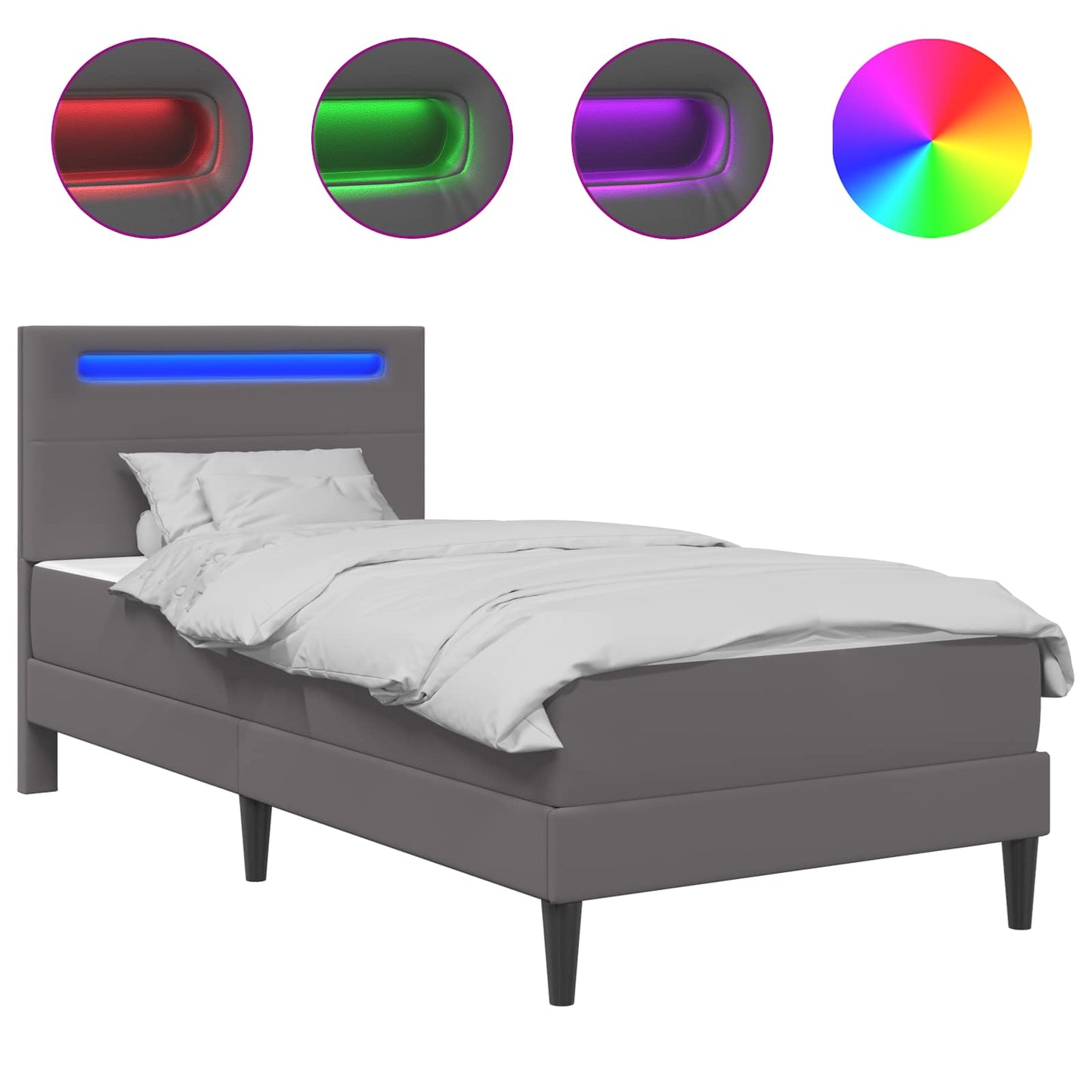 Bed Frame with LED Strip Lights Grey 90 x 190 cm Faux Leather