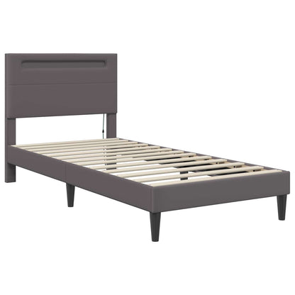 Bed Frame with LED Strip Lights Grey 90 x 190 cm Faux Leather
