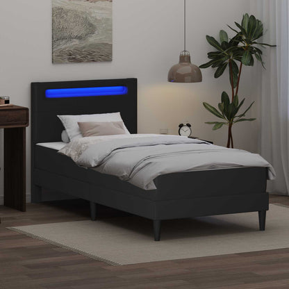 Bed Frame with LED Strip Lights Black 90 x 190 cm Faux Leather