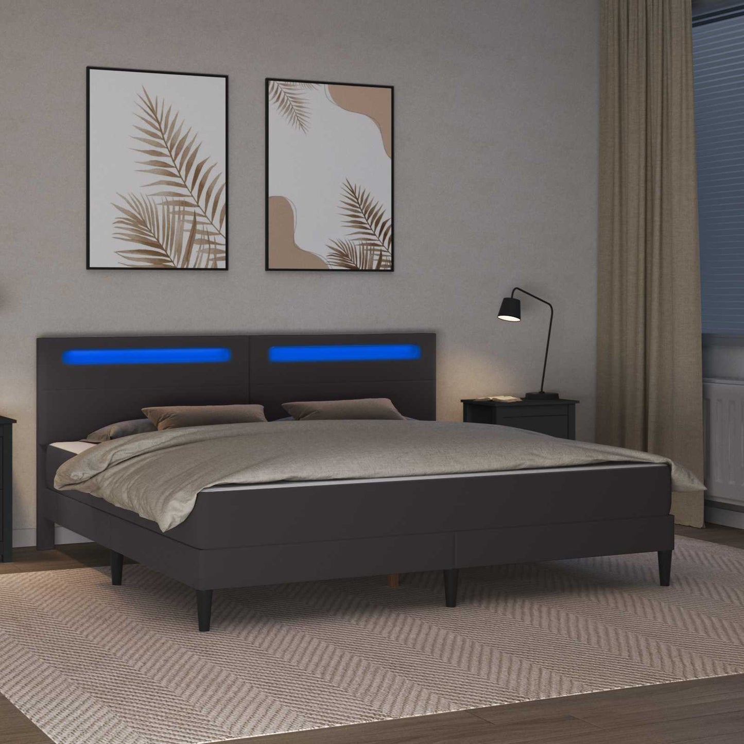 Bed Frame with LED Strip Lights Grey 180 x 200 cm Faux Leather