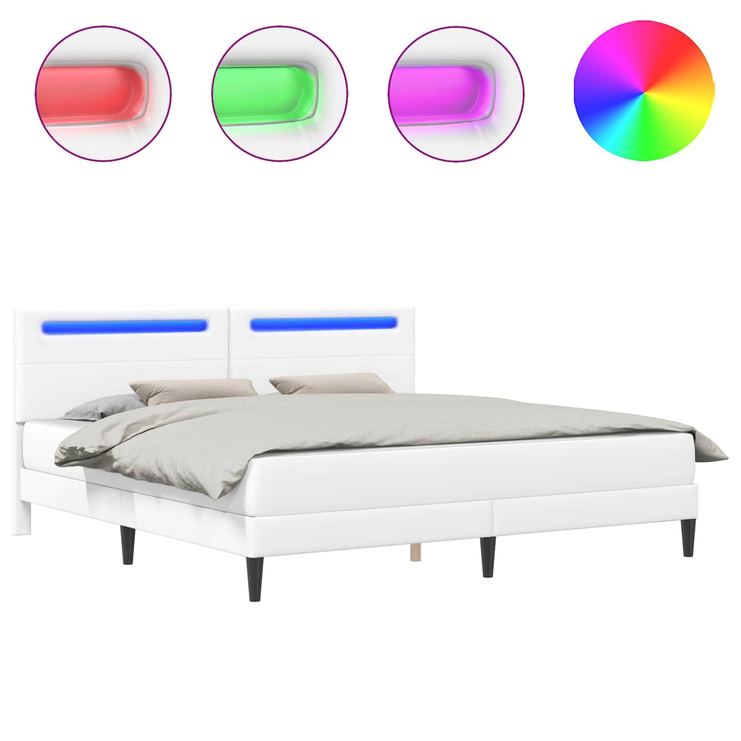 Bed Frame with LED Strip Lights White 180 x 200 cm Faux Leather