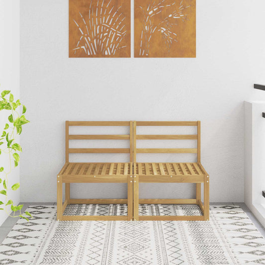 2 Piece Outdoor Middle Sofa Solid Acacia Wood White