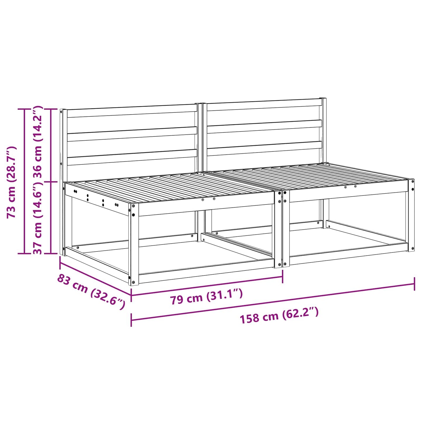 Outdoor Middle Sofa White 158 x 83 x 73 cm