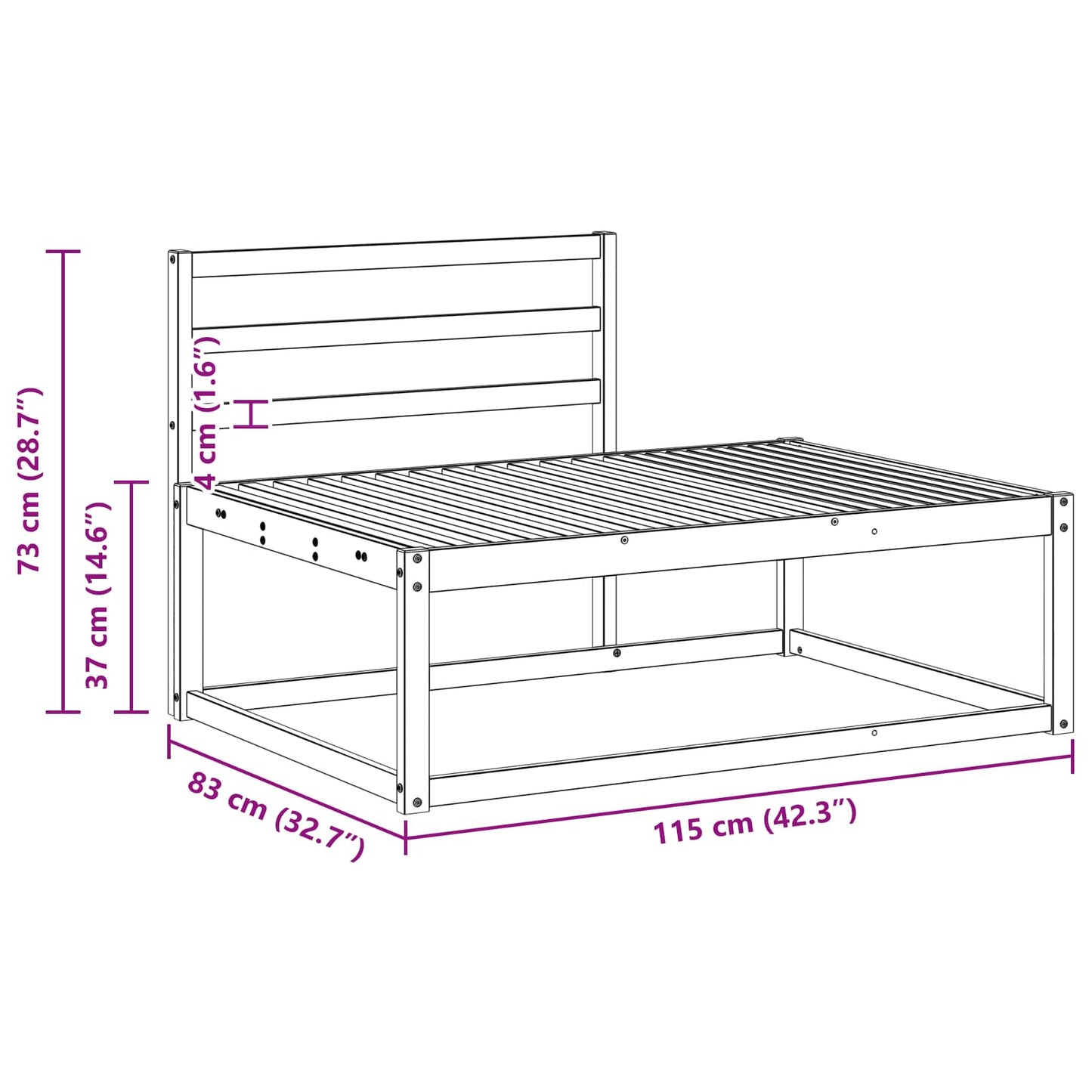 Outdoor End Sofa White 115 x 83 x 73 cm Solid Acacia Wood