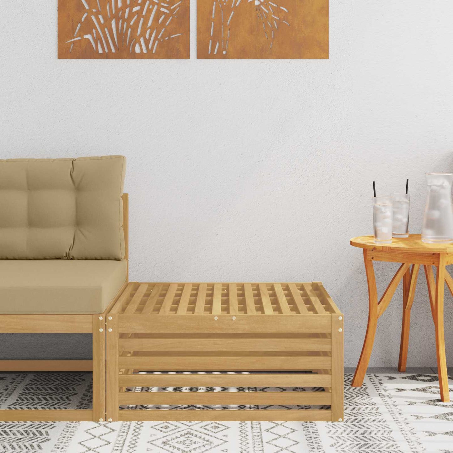 Outdoor Footstool Solid Acacia Wood White 79 x 79 x 37 cm
