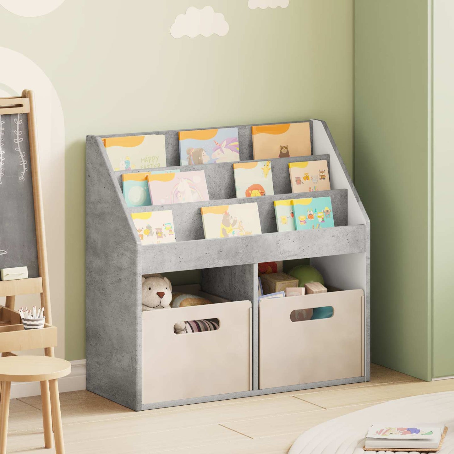 Kids Bookshelf with Storage Concrete Grey 72.5 x 29.5 x 69 cm