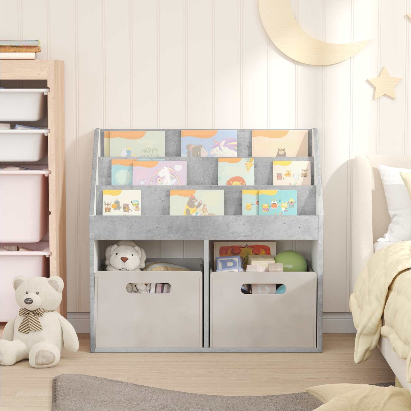 Kids Bookshelf with Storage Concrete Grey 72.5 x 29.5 x 69 cm