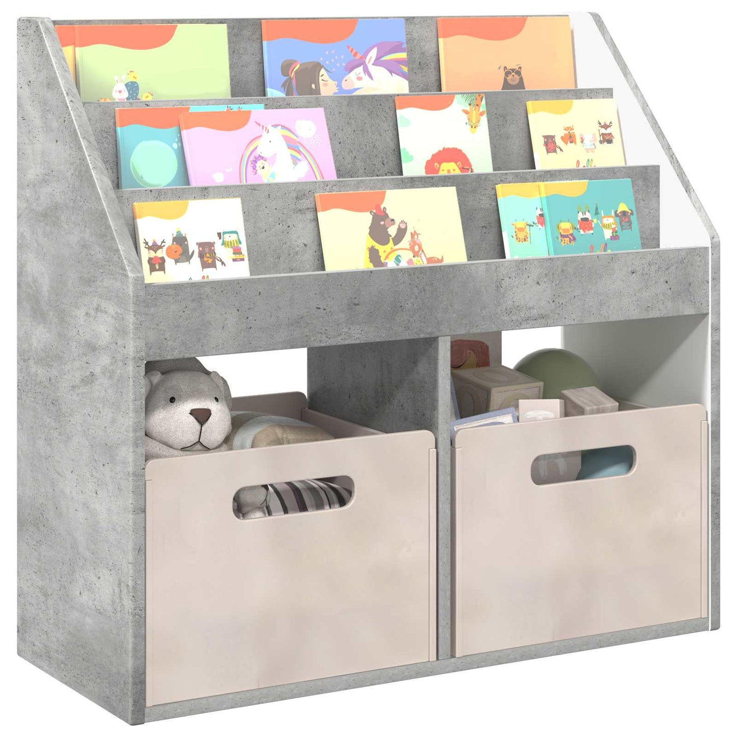 Kids Bookshelf with Storage Concrete Grey 72.5 x 29.5 x 69 cm