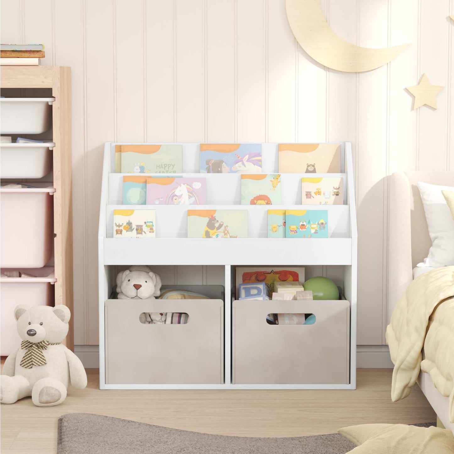 Kids Bookshelf High Gloss White 72.5 x 29.5 x 69 cm