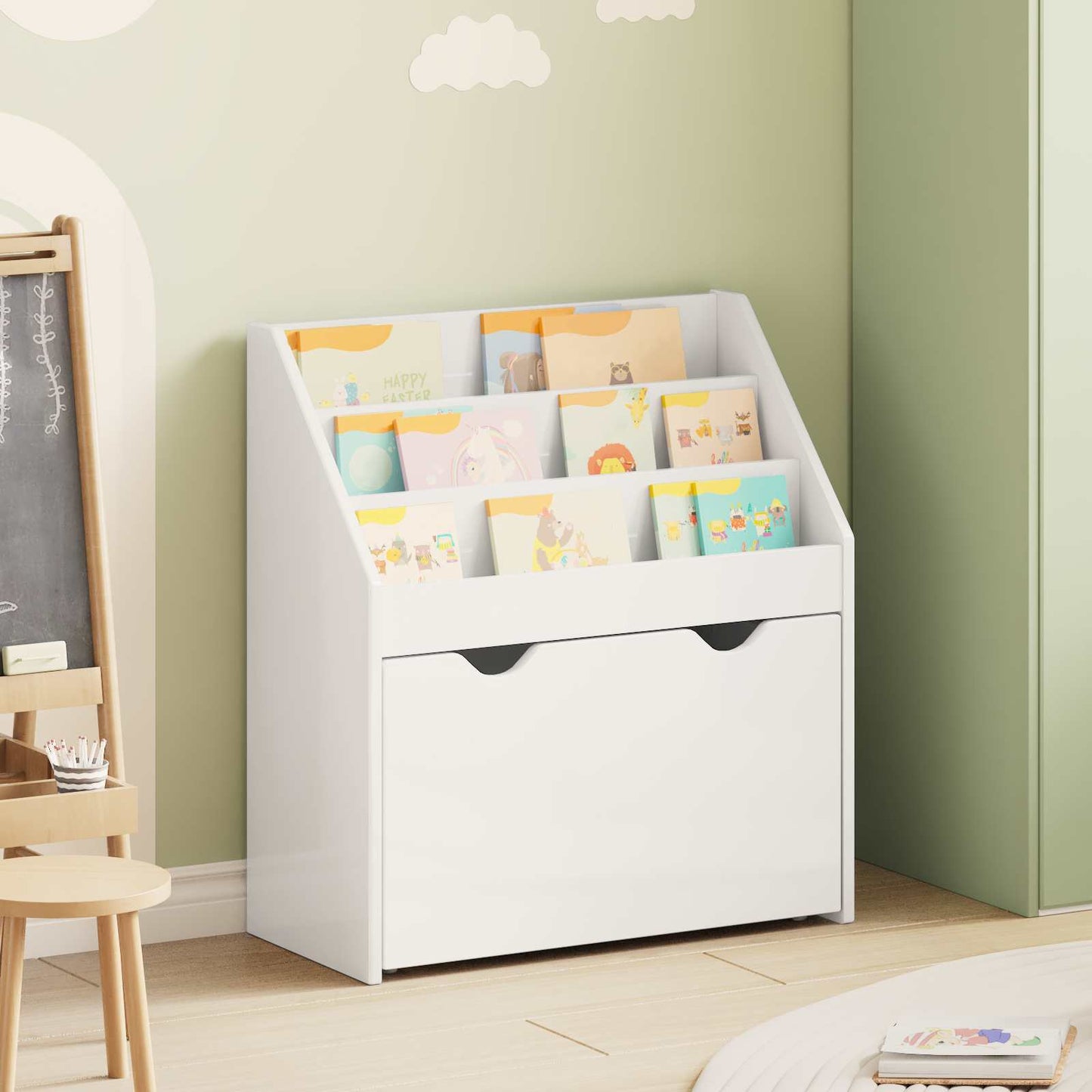 Kids Bookshelf with Drawer High Gloss White 60 x 29.5 x 69 cm