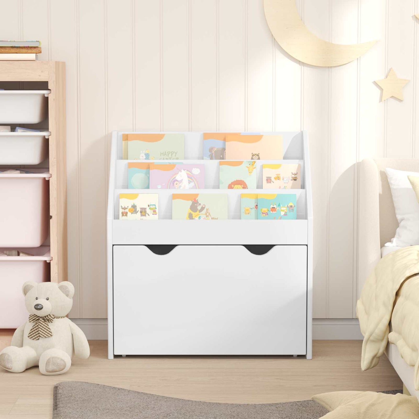 Kids Bookshelf with Drawer High Gloss White 60 x 29.5 x 69 cm
