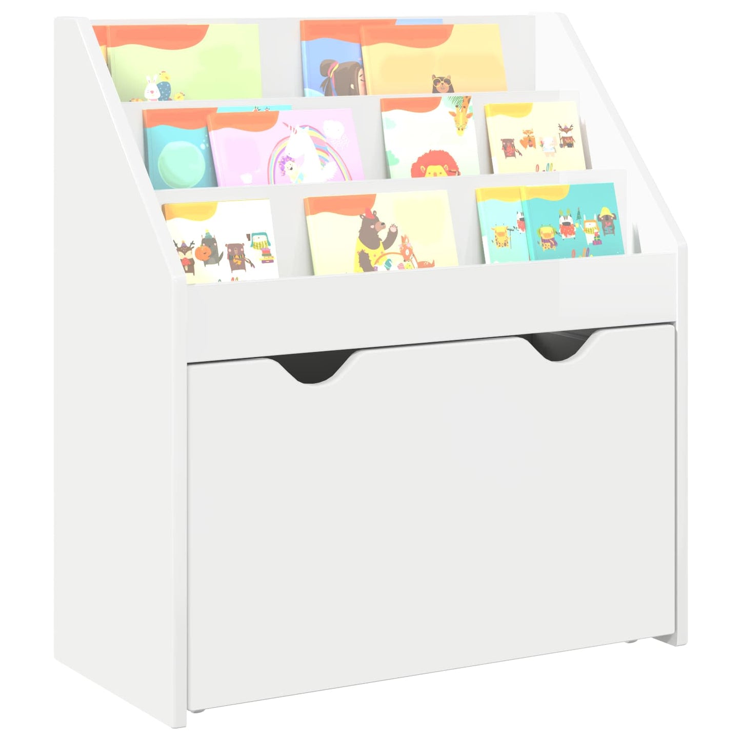 Kids Bookshelf with Drawer High Gloss White 60 x 29.5 x 69 cm