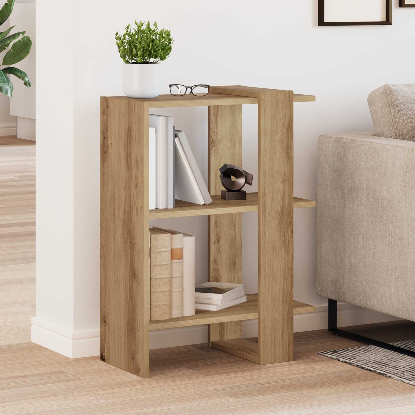 Bookshelf 2-Tier 52 x 25 x 71.5 cm Engineered Wood Artisan Oak