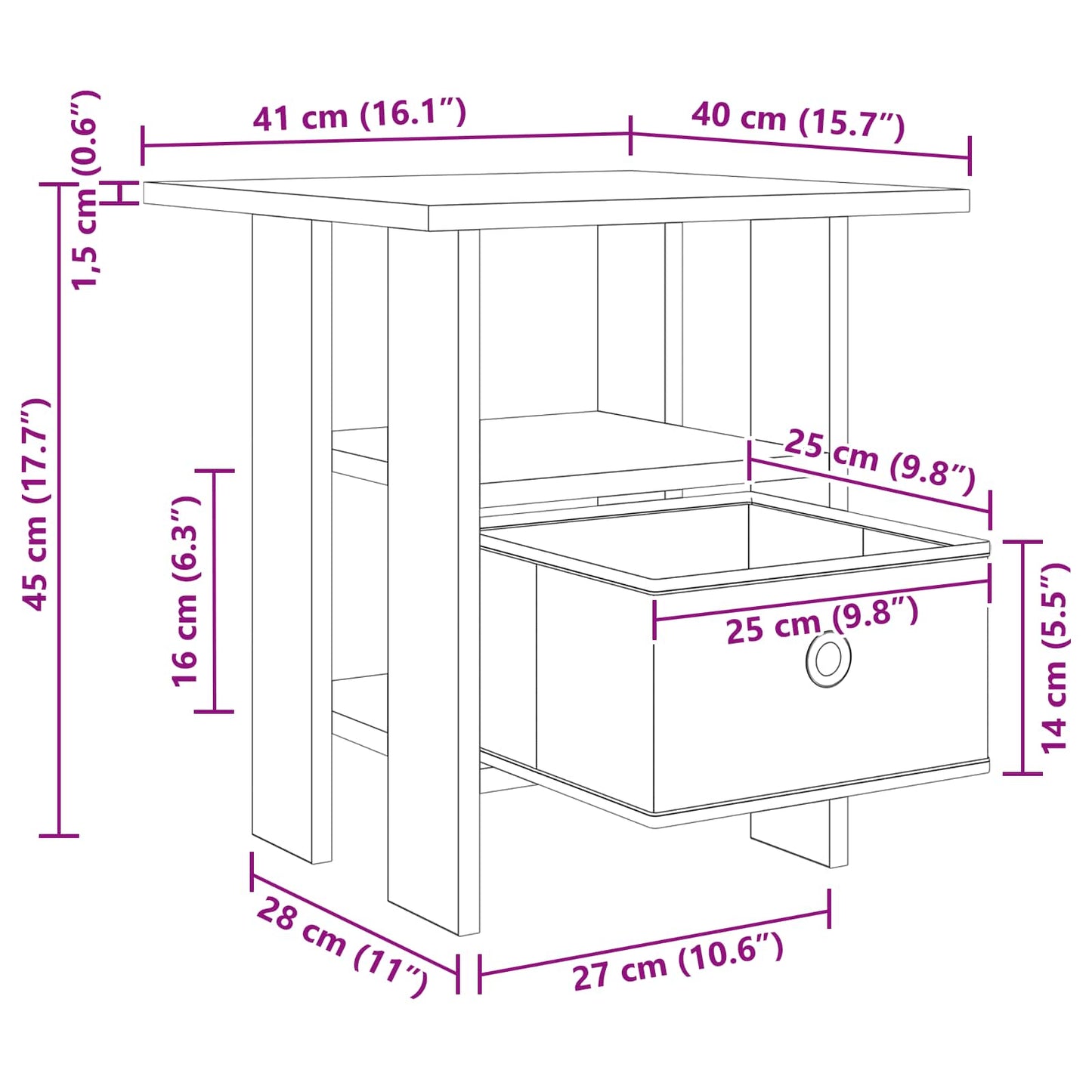 Bedside Table Artisan Oak 41 x 40 x 45 cm Engineered Wood
