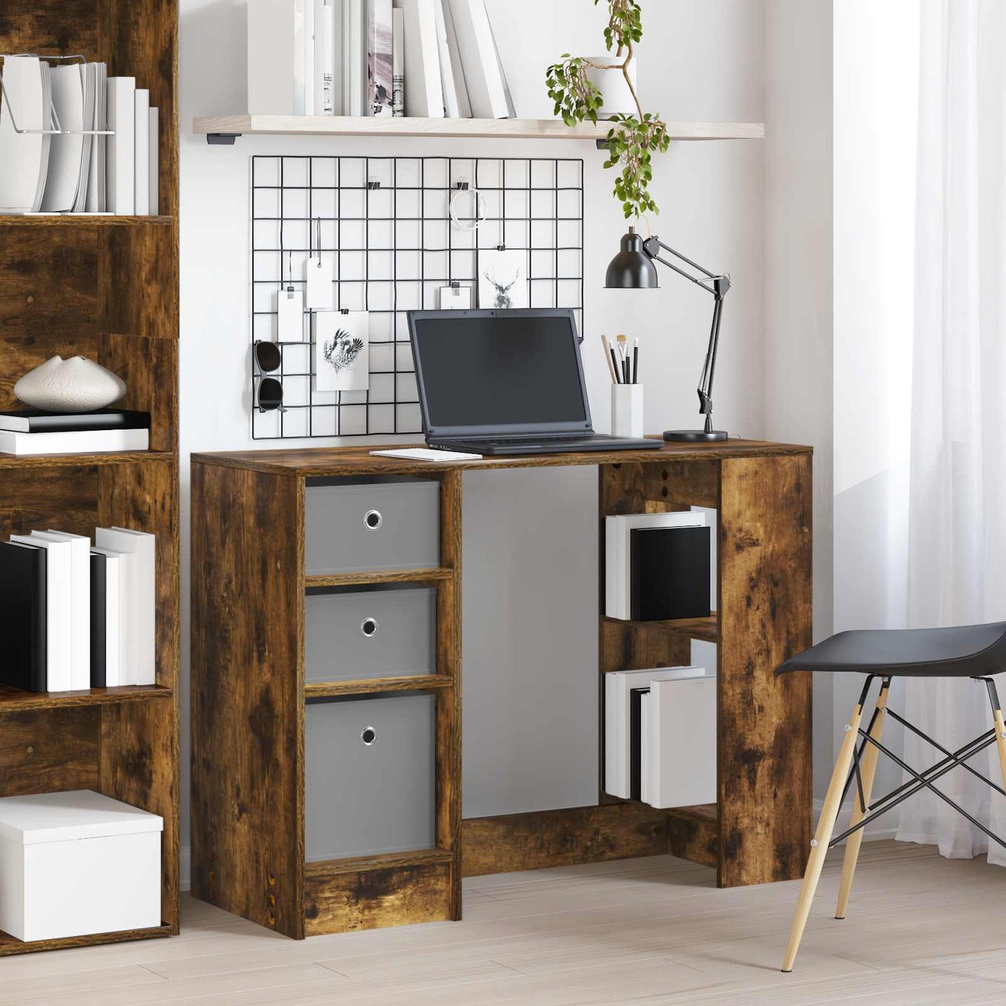 Desk with Drawer Smoked Oak 100 x 40 x 75 cm Engineered Wood