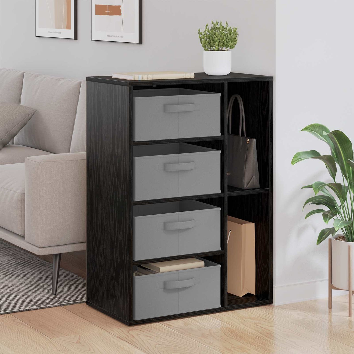 Sideboard with Drawer Black Oak 60 x 33.5 x 84 cm