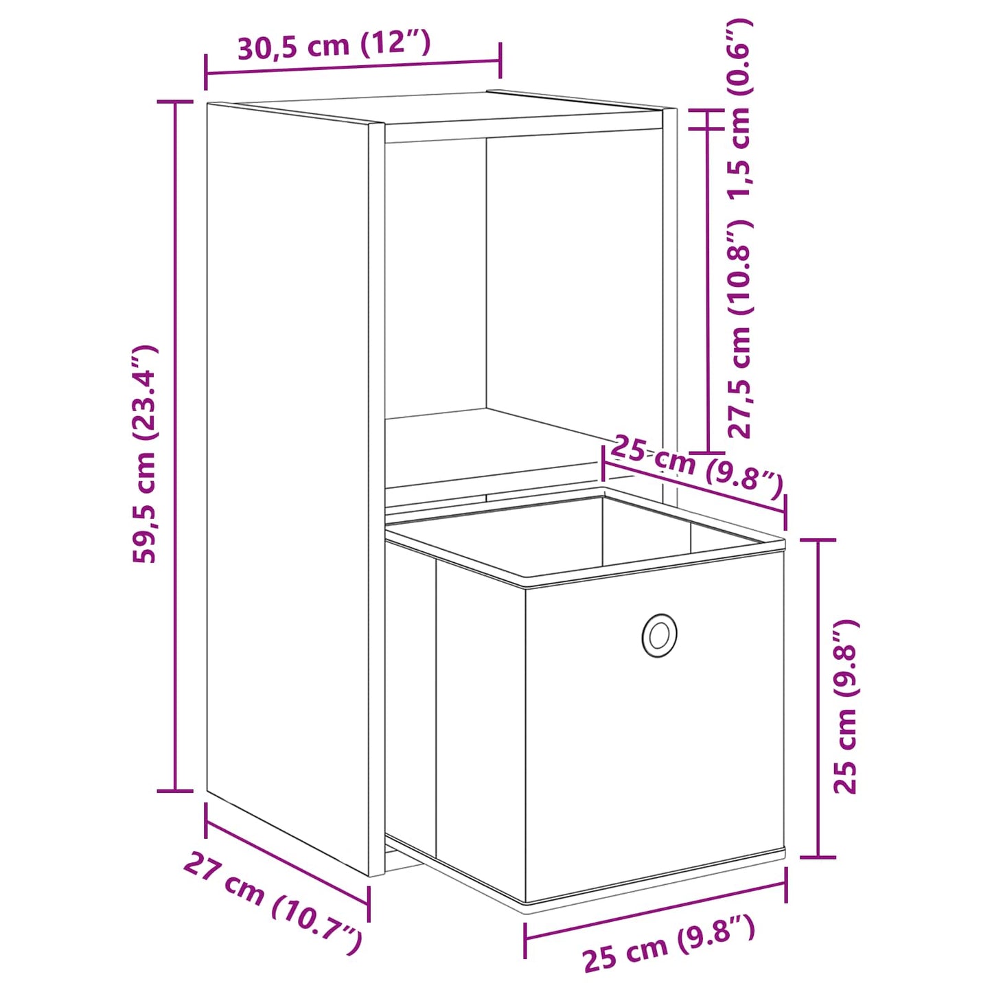 Bedside Table Old Wood 30.5 x 27 x 59.5 cm Engineered Wood