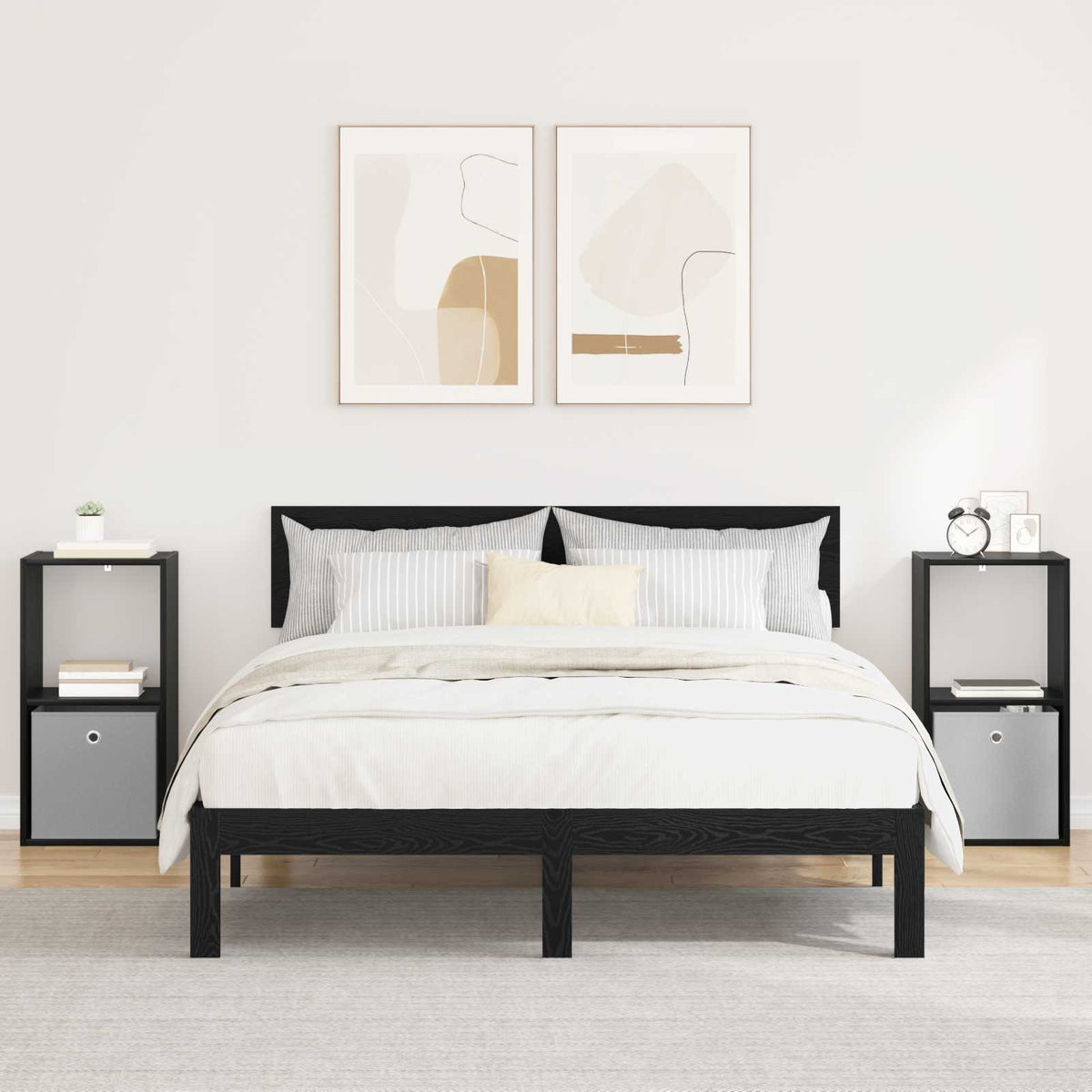 Bedside Table 2 pcs Black Oak 35 x 32 x 68.5 cm Engineered Wood