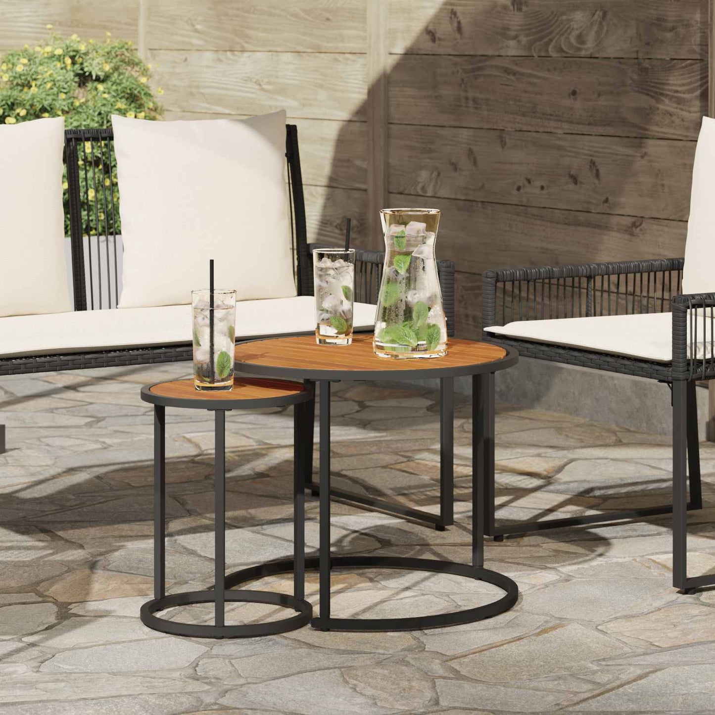 Coffee Table Set 2 pcs Natural and Black 55 x 55 x 45 cm