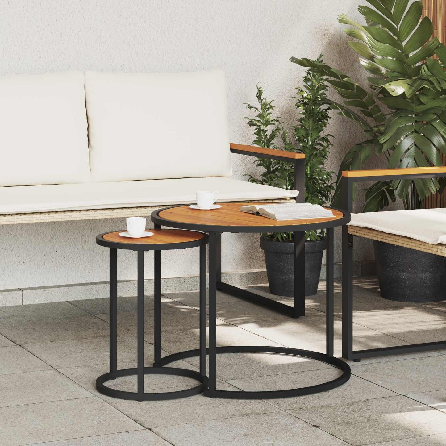 Coffee Table Set 2 pcs Natural and Black 55 x 55 x 45 cm