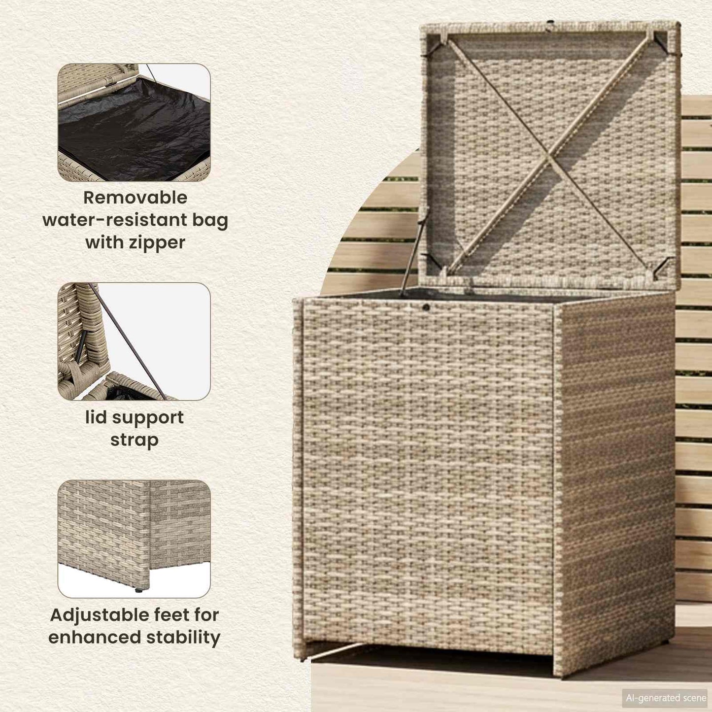 Cushion Box Light Grey 55 x 55 x 69 cm Poly Rattan