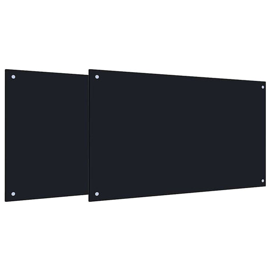 Kitchen Backsplash 2 pcs Black 100 x 60 cm Tempered Glass