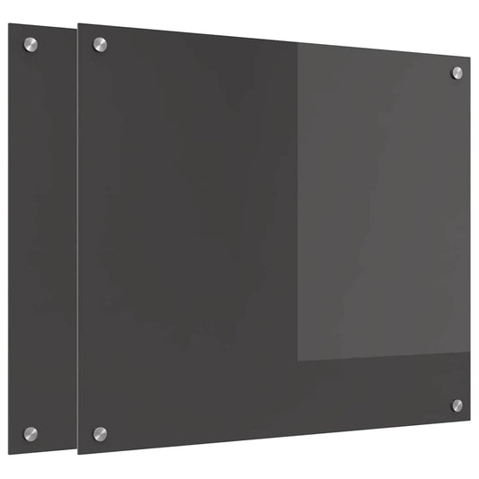 Kitchen Backsplash 2 pcs Dark Grey 70 x 60 cm Tempered Glass