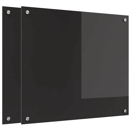 Kitchen Backsplash 2 pcs Black 70 x 60 cm Tempered Glass