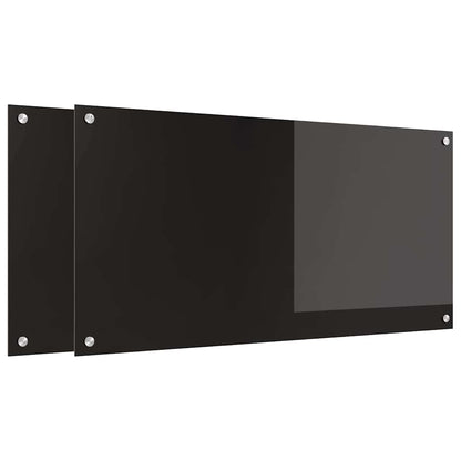 Kitchen Backsplash 2 pcs Black 100 x 50 cm Tempered Glass