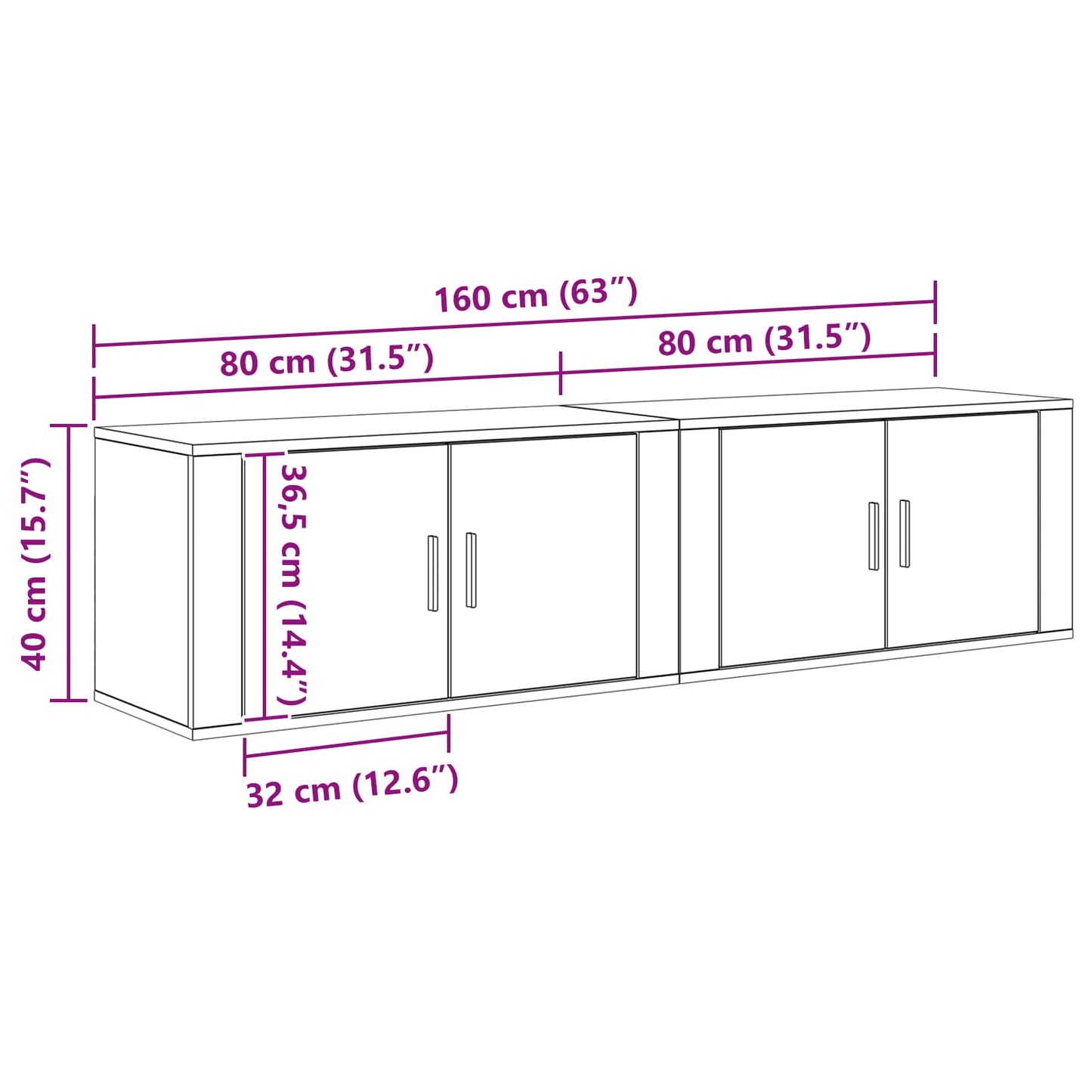 Wall-mounted TV Cabinet Set 2 pcs Artisan Oak 80 x 34.5 x 40 cm