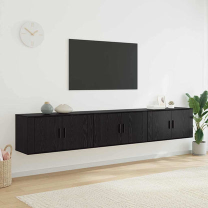 Wall-mounted TV Cabinet Set 3 pcs Black Oak Engineered Wood