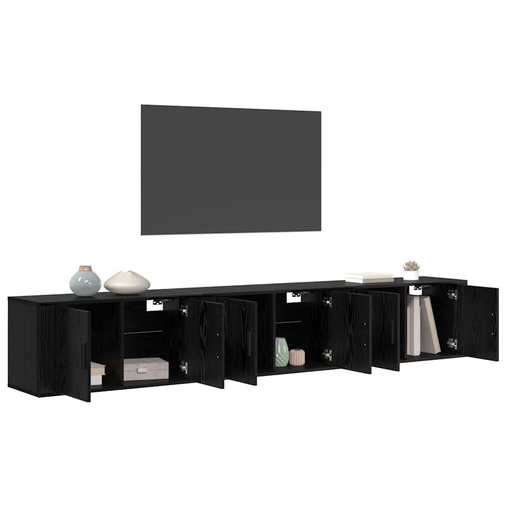 Wall-mounted TV Cabinet Set 3 pcs Black Oak Engineered Wood