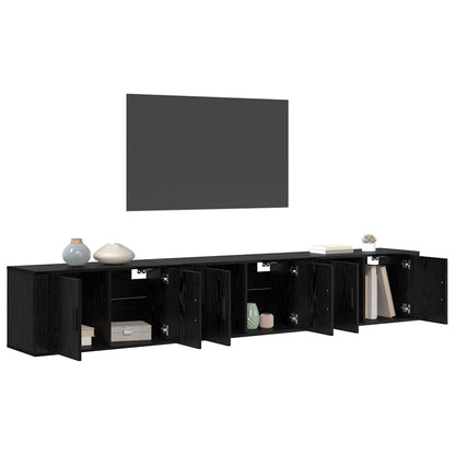 Wall-mounted TV Cabinet Set 3 pcs Black Oak Engineered Wood