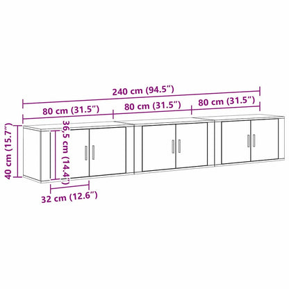 Wall-mounted TV Cabinet Set 3 pcs Black Oak Engineered Wood