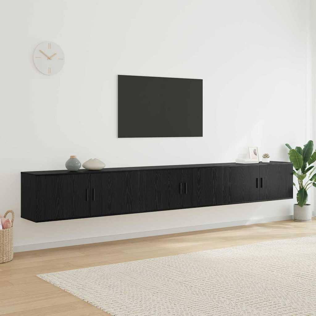 Wall-mounted TV Cabinet Set 3 pcs Black Oak Engineered Wood