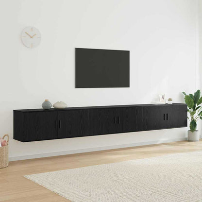 Wall-mounted TV Cabinet Set 3 pcs Black Oak Engineered Wood