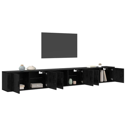 Wall-mounted TV Cabinet Set Black Oak Engineered Wood