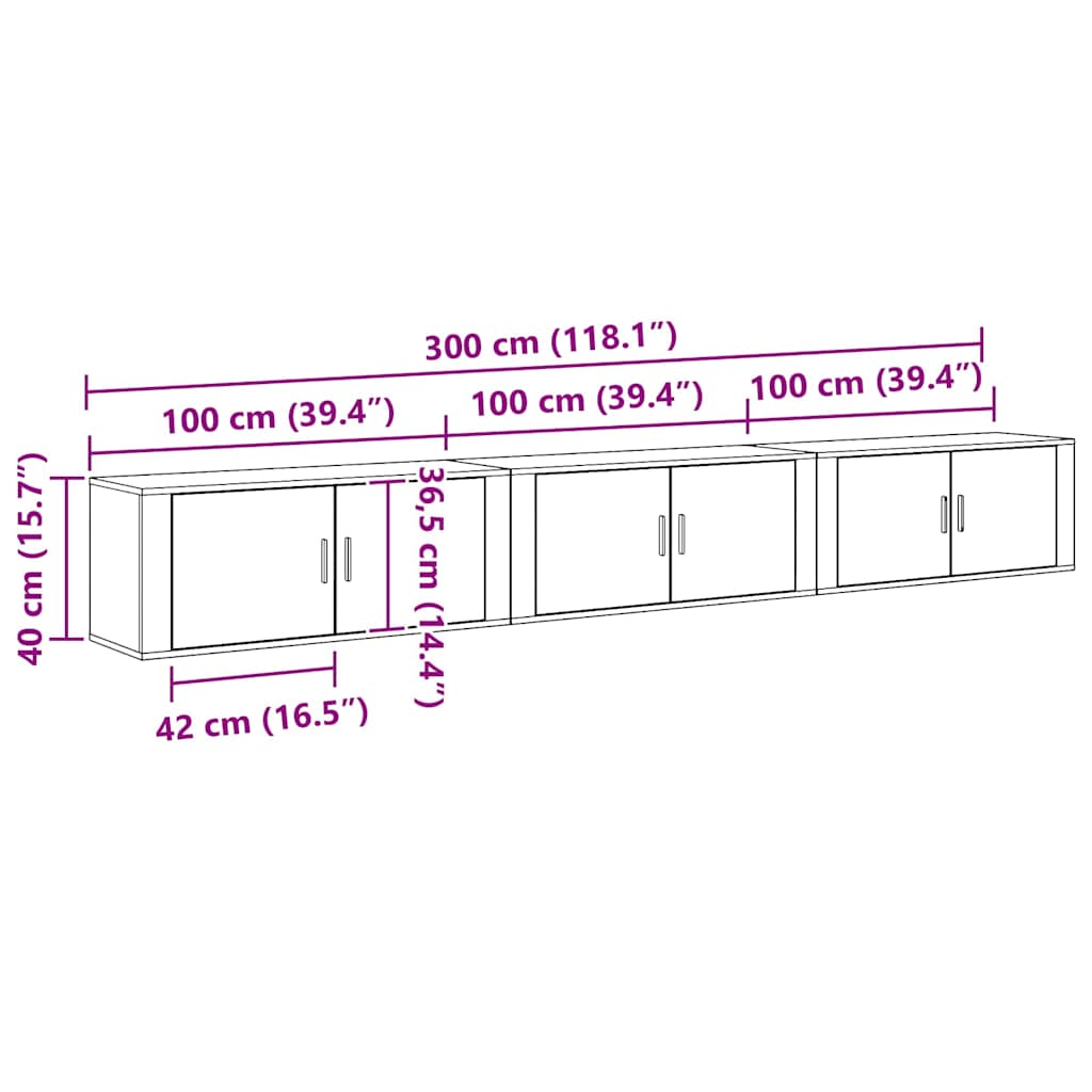 Wall-mounted TV Cabinet Set Black Oak Engineered Wood