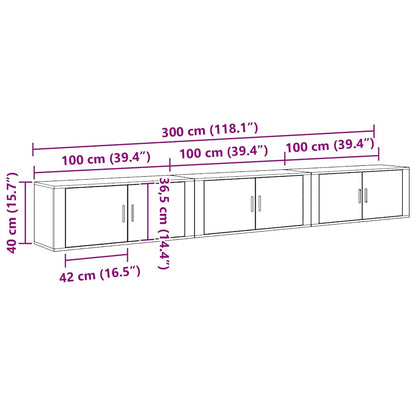 Wall-mounted TV Cabinet Set Black Oak Engineered Wood