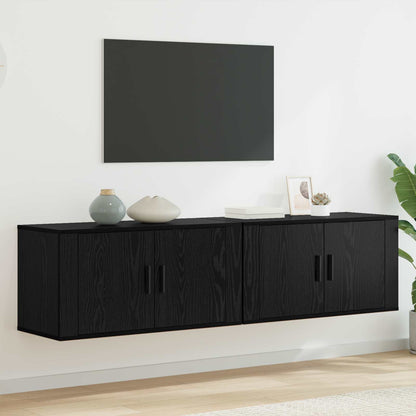 Wall-mounted TV Cabinet Set 2 pcs Black Oak Engineered Wood