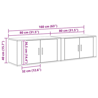 Wall-mounted TV Cabinet Set 2 pcs Black Oak Engineered Wood
