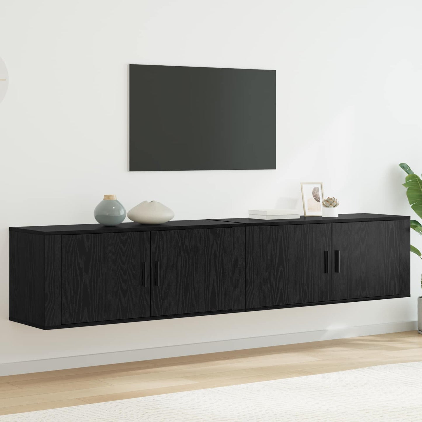 Wall-mounted TV Cabinet Set 2 pcs Black Oak Engineered Wood