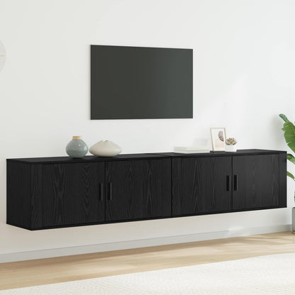 Wall-mounted TV Cabinet Set 2 pcs Black Oak Engineered Wood