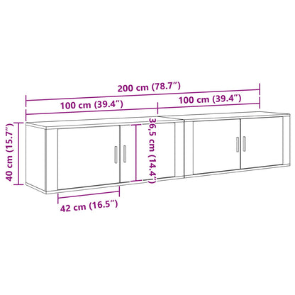 Wall-mounted TV Cabinet Set 2 pcs Black Oak Engineered Wood