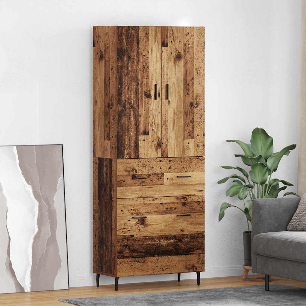 Highboard with Drawer 2 pcs Old Wood Engineered Wood and Glass