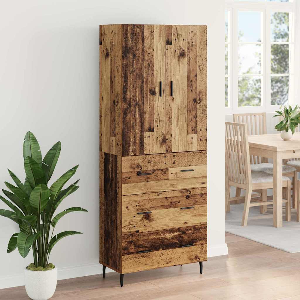 Highboard with Drawer 2 pcs Old Wood Engineered Wood and Glass