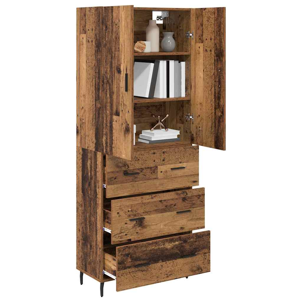 Highboard with Drawer 2 pcs Old Wood Engineered Wood and Glass