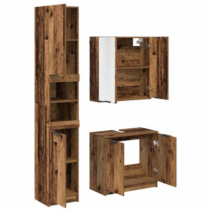 Bathroom Cabinet Set with Shelf 3 pcs Old Wood Engineered Wood